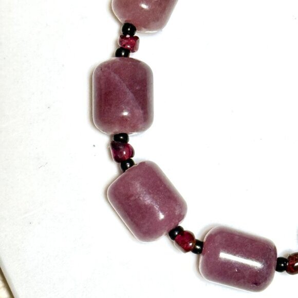 Purple Chalcedony Garnet Matinee Necklace, Genuine Gemstone Beaded Necklace - Picture 8 of 15